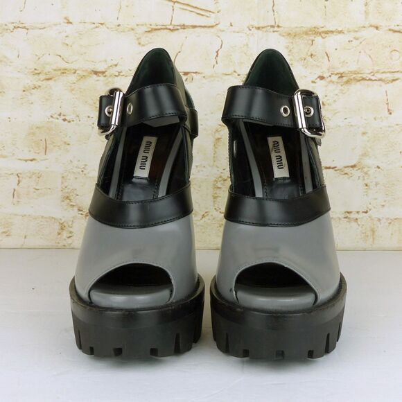 Miu Miu Fall 13 Runway Platform Heels Women 40 Gray Black Patent Mary Jane Shoes - Picture 8 of 15